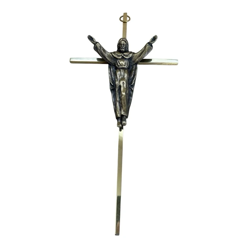 Vintage Brass Wall Crucifix Risen Christ Jesus Mid Century Modern‎ Catholic
